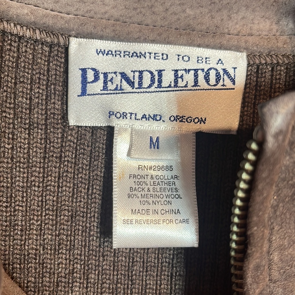 Pendleton Jacket Suede Ribbed Sleeves Medium Brow… - image 4